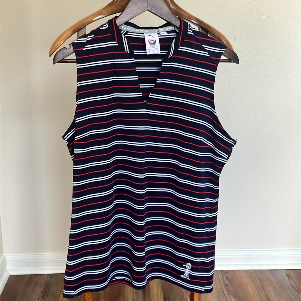 Puma Navy and Red Striped Polo Shirt